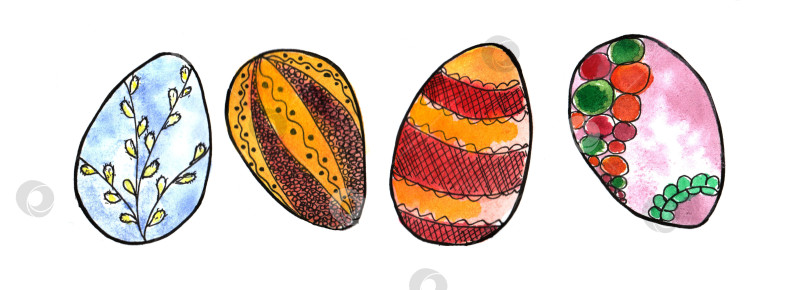 Скачать Набор акварельных пасхальных яиц.Элементы дизайна для фона, баннера, оформления праздничных открыток.Художественная текстура ручной росписи. фотосток Ozero