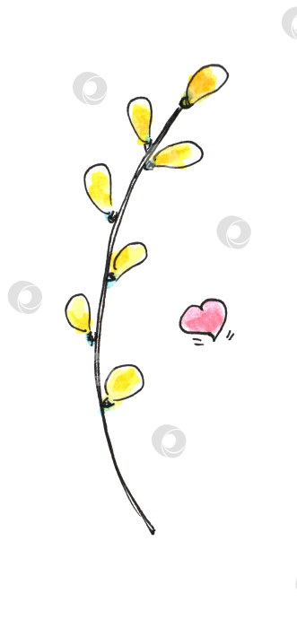 Скачать Набор акварельных рисунков "Весенние простенькие детские каракули" с набросками от руки. Милая мультяшная иллюстрация, выполненная от руки. фотосток Ozero