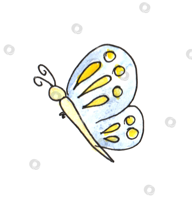 Скачать Набор акварельных рисунков "Весенние простенькие детские каракули" с набросками от руки. Милая мультяшная иллюстрация, выполненная от руки. фотосток Ozero