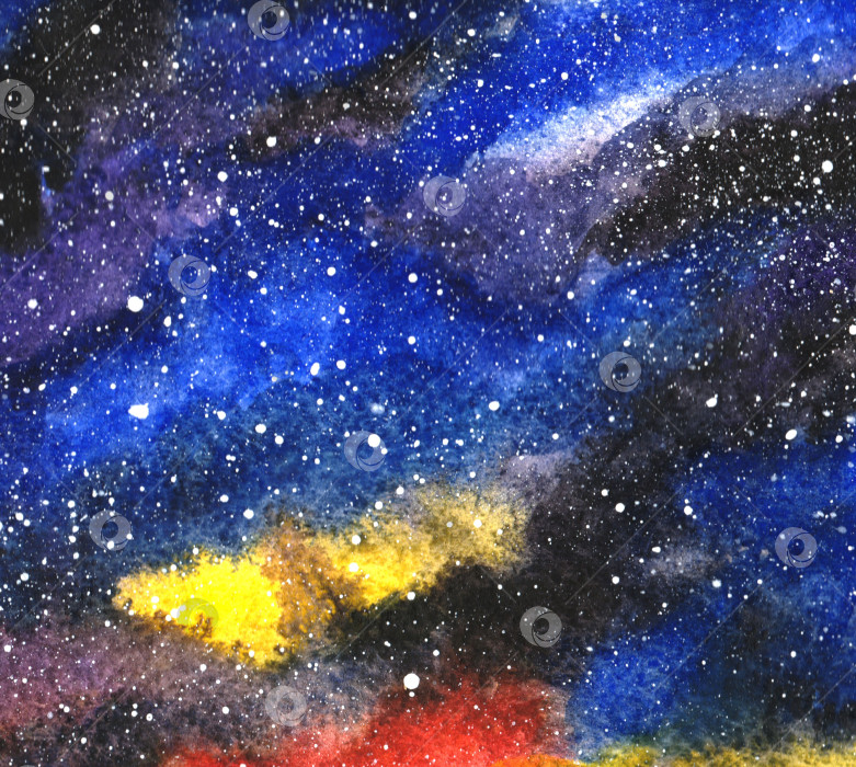 Скачать Акварельная космическая текстура с сияющими звездами. Ночное звездное небо с мазками краски. иллюстрация по астрономии. фотосток Ozero