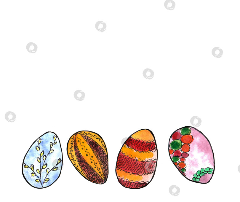 Скачать Набор акварельных пасхальных яиц.Элементы дизайна для фона, баннера, оформления праздничных открыток.Художественная текстура ручной росписи. фотосток Ozero