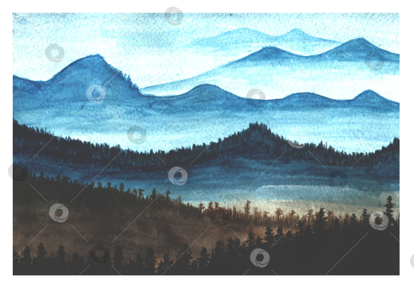 Скачать Акварельный фон с горами. абстрактный акварельный пейзаж с туманными горами фотосток Ozero