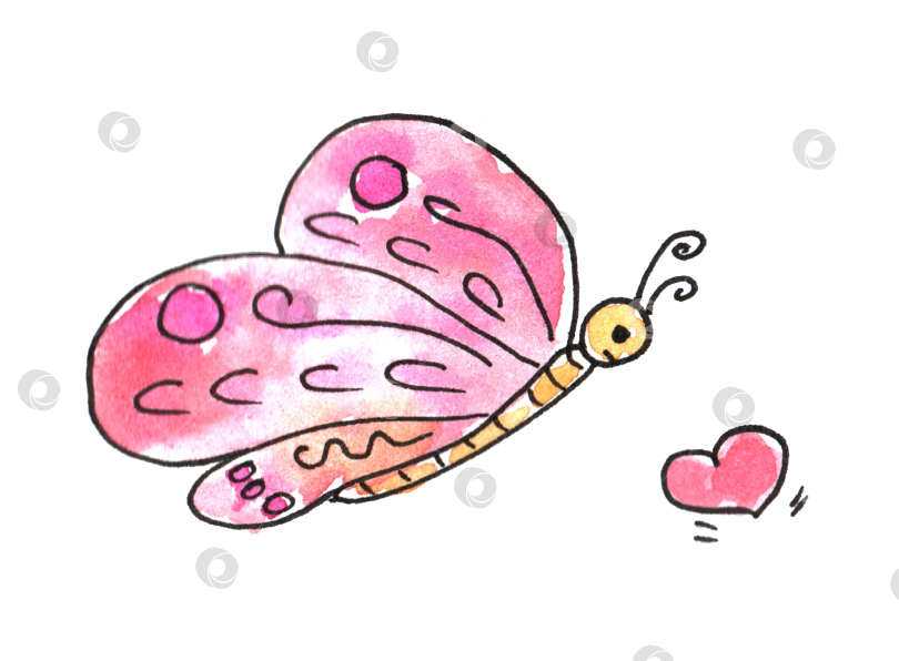 Скачать Набор акварельных рисунков "Весенние простенькие детские каракули" с набросками от руки. Милая мультяшная иллюстрация, выполненная от руки. фотосток Ozero