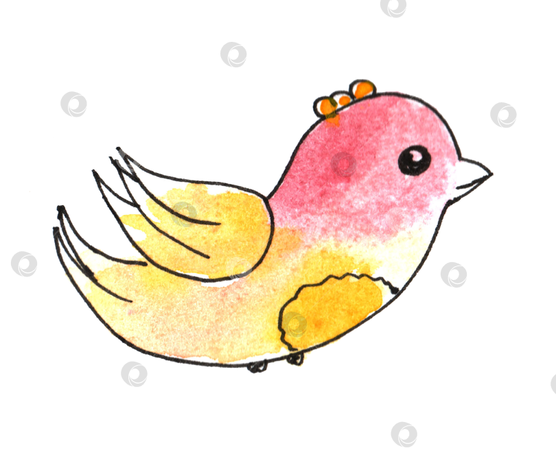 Скачать Набор акварельных рисунков "Весенние простенькие детские каракули" с набросками от руки. Милая мультяшная иллюстрация, выполненная от руки. фотосток Ozero