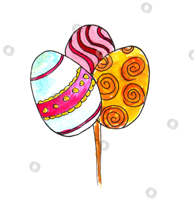 Скачать Набор акварельных пасхальных рисунков. Набор пасхальных рисунков, нарисованных от руки, на белом фоне фотосток Ozero