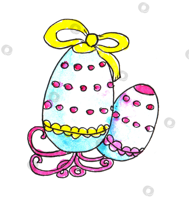 Скачать Набор акварельных пасхальных рисунков. Набор пасхальных рисунков, нарисованных от руки, на белом фоне фотосток Ozero