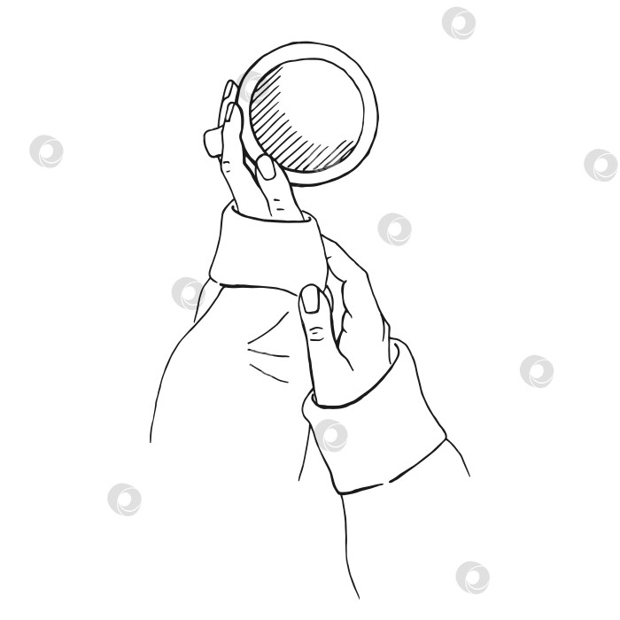 Скачать Нарисованный от руки эскиз рук, держащих чашку кофе, чая и т.д. Векторная иллюстрация, изолированная на белом фоне. фотосток Ozero