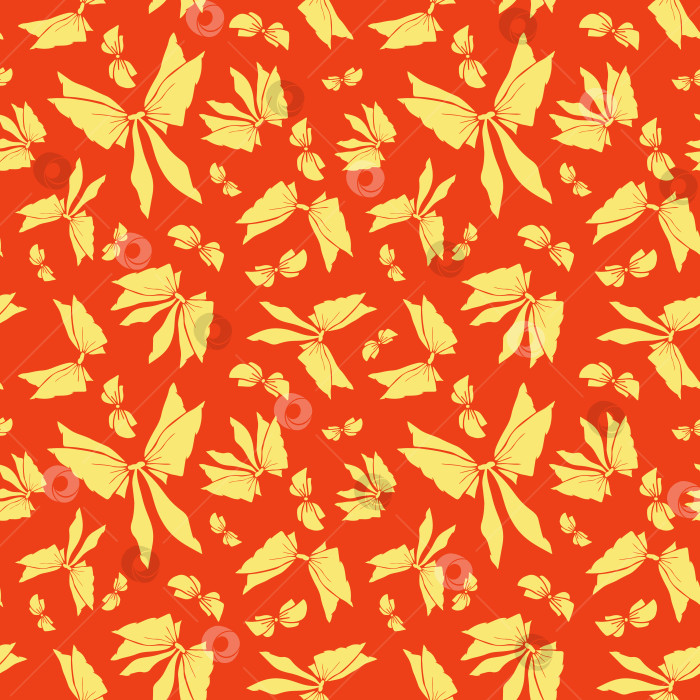 Скачать Бесшовный узор в виде силуэтных бантиков. Красивые плоские бантики с абстрактной бесконечной текстурой для ткани, текстиля, косметики, упаковки, канцелярских принадлежностей, оберточной бумаги, фона. Веселый праздничный дизайн в стиле каракулей. фотосток Ozero