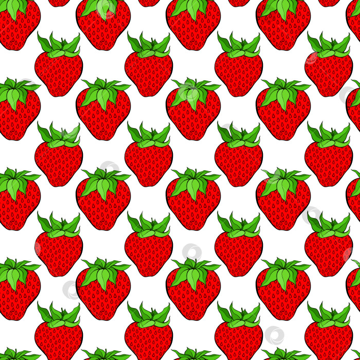 Скачать Бесшовный узор из клубники на белом фоне. Красная ягода повторяет бесконечную текстуру. Вкусный безграничный фон. Дизайн поверхности для вегетарианских блюд. Редактируемая плитка для кухонного текстиля. фотосток Ozero