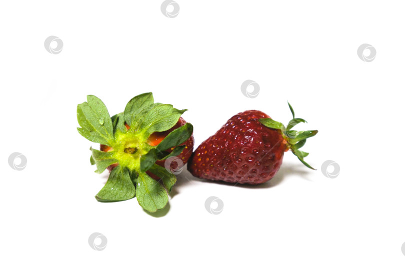 Скачать Две спелые красные ягоды клубники на белом фоне фотосток Ozero