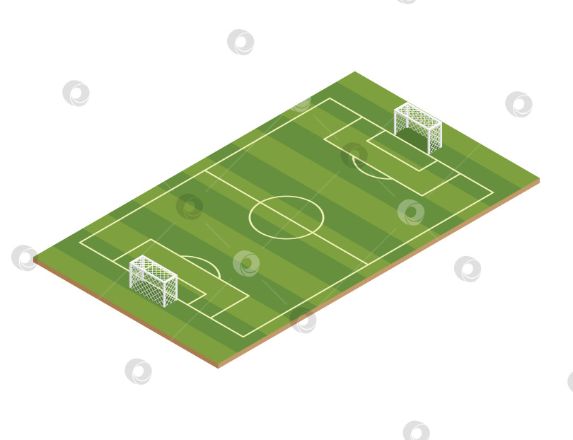 Скачать Изометрическое футбольное поле с размеченными линиями и двумя воротами. Зеленое футбольное поле в чистом геометрическом стиле. Иллюстрация. Объект, выделенный на белом фоне. фотосток Ozero