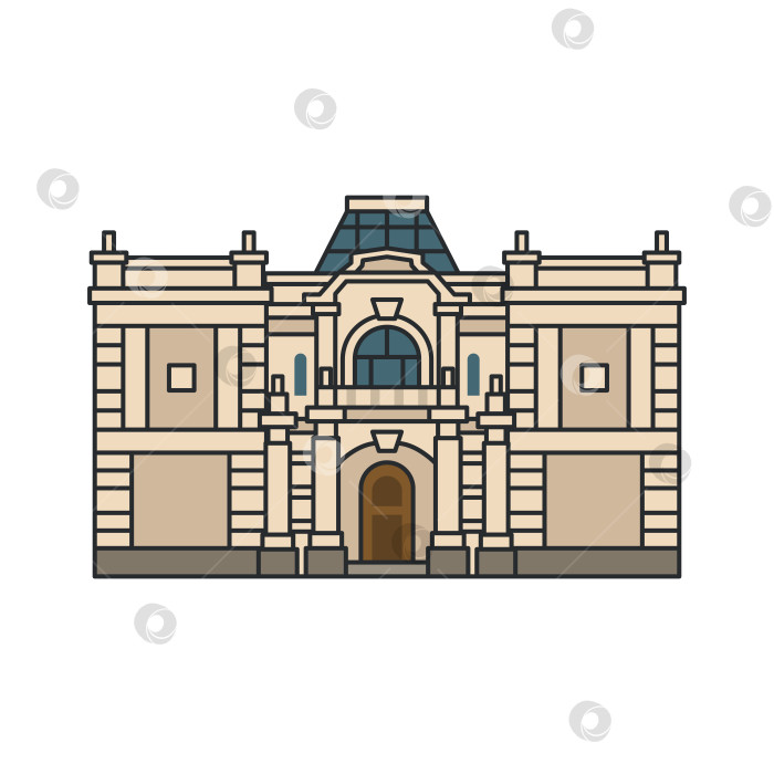 Скачать Историческое классическое городское здание, выделяющееся на белом фоне. Иллюстрация. фотосток Ozero