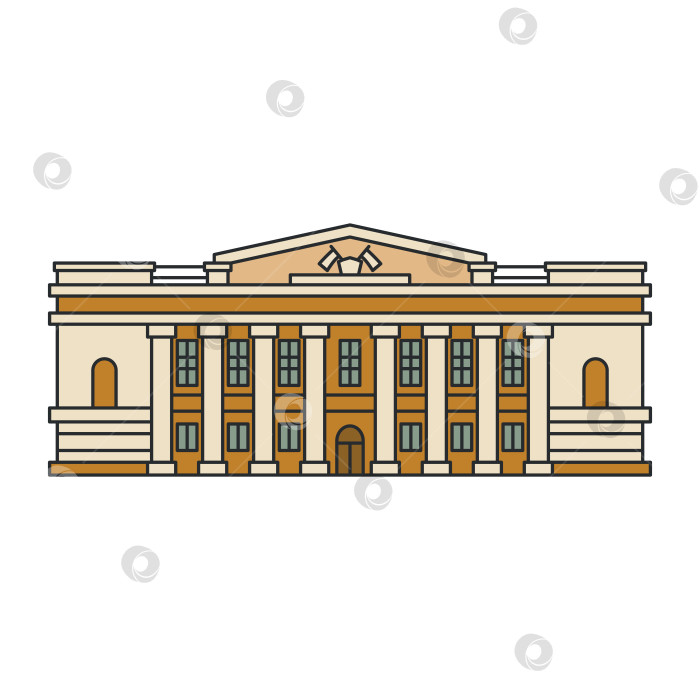 Скачать Историческое классическое здание с колоннами и симметричным фасадом. Плоский дизайн с четкими очертаниями. Иллюстрация. Объект, выделенный на белом фоне. фотосток Ozero