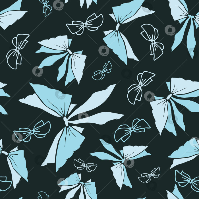 Скачать Модный силуэт с бесшовным рисунком в виде бантиков. Красивые плоские бантики с абстрактной бесконечной текстурой для ткани, текстиля, косметики, упаковки, канцелярских принадлежностей, оберточной бумаги, фона. Веселый праздничный дизайн в стиле каракулей. фотосток Ozero