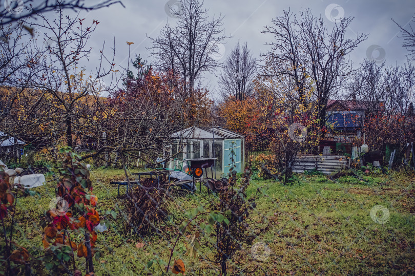 Скачать Старый сад в деревне поздней осенью фотосток Ozero