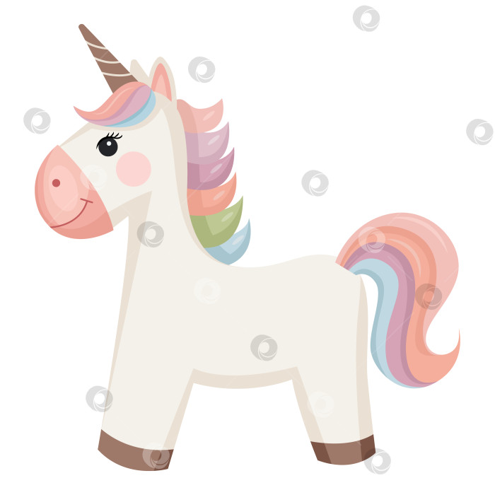 Скачать Мультяшный единорог с радужной гривой и хвостом фотосток Ozero