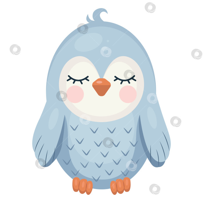 Скачать Милая синяя мультяшная птичка спит с закрытыми глазами. фотосток Ozero