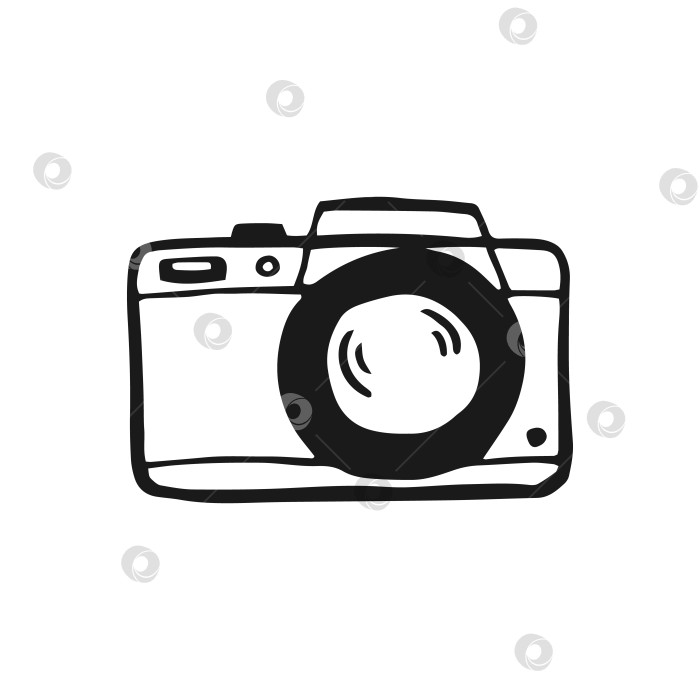 Скачать Фотоаппарат. Векторная иллюстрация, нарисованная от руки. Стиль линейного искусства, изолированный на белом фоне. фотосток Ozero