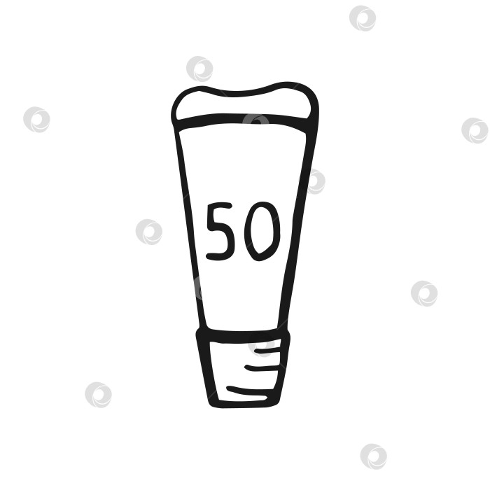 Скачать Крем для загара. Векторная иллюстрация, нарисованная от руки. Линия в художественном стиле, изолированная на белом фоне. фотосток Ozero