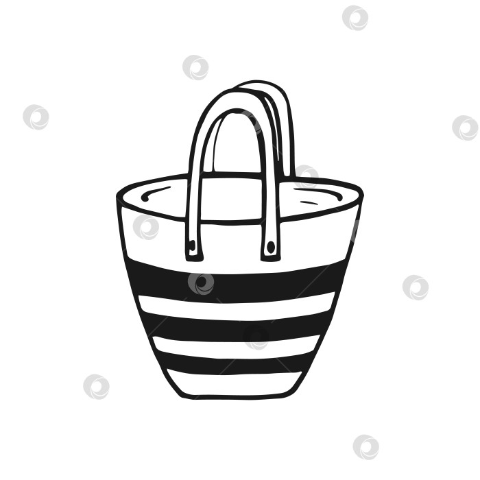 Скачать Летняя сумка. Векторная иллюстрация, нарисованная вручную. Стиль линейного искусства, изолированный на белом фоне. фотосток Ozero