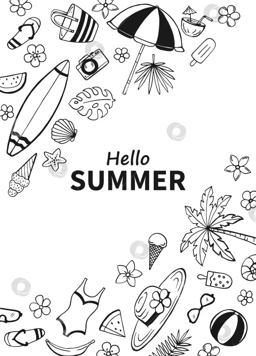 Скачать Летний плакат, нарисованный от руки. Шаблон дизайна моря и океана. Шаблоны векторных открыток. фотосток Ozero