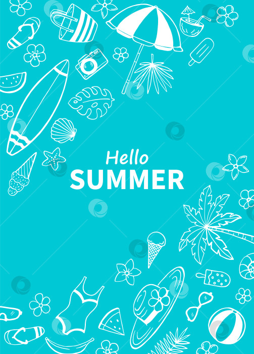 Скачать Летний плакат, нарисованный от руки. Шаблон дизайна моря и океана. Шаблоны векторных открыток. фотосток Ozero