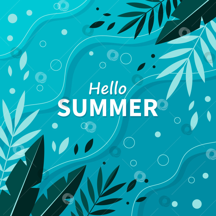 Скачать Яркая летняя открытка. Красивый летний плакат с пальмовыми листьями и текстом, написанным от руки. Открытки для летних каникул. Векторная иллюстрация фотосток Ozero