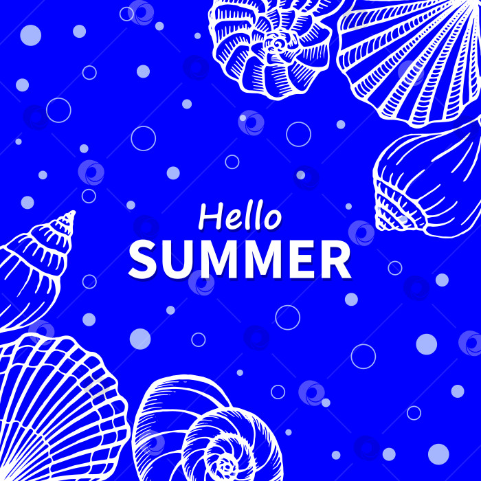 Скачать Яркая летняя открытка. Красивый летний плакат с ракушками и текстом, написанным от руки. Открытки для летних каникул. Векторная иллюстрация фотосток Ozero