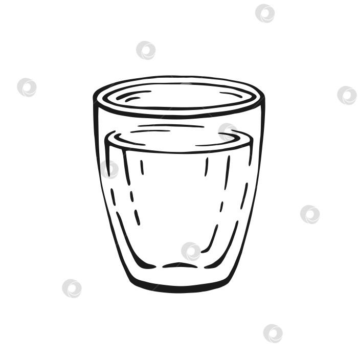 Скачать Стакан молока или воды, выделенный на белом фоне. Черно-белая векторная иллюстрация, нарисованная от руки. фотосток Ozero