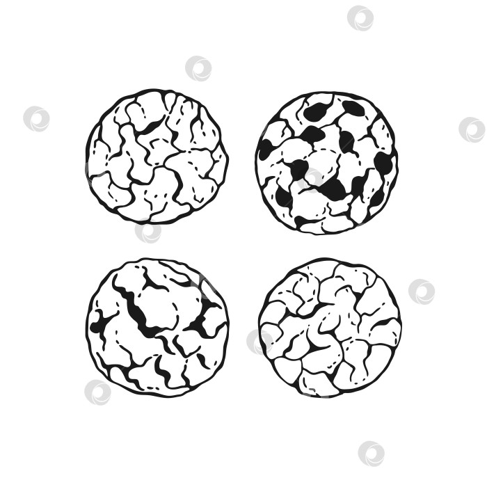 Скачать Круглое овсяное печенье. Домашнее печенье. Черно-белая векторная иллюстрация, нарисованная от руки. фотосток Ozero