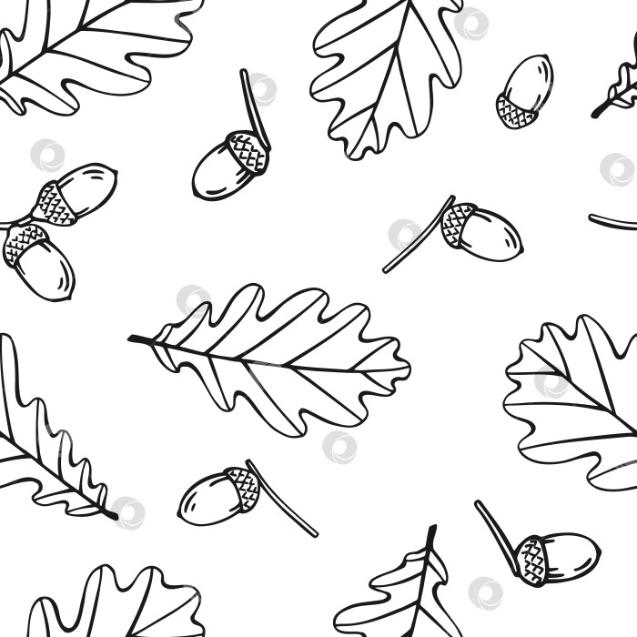 Скачать Бесшовный узор с осенними дубовыми листьями. Фон осенних праздников. Векторная иллюстрация, нарисованная вручную. фотосток Ozero