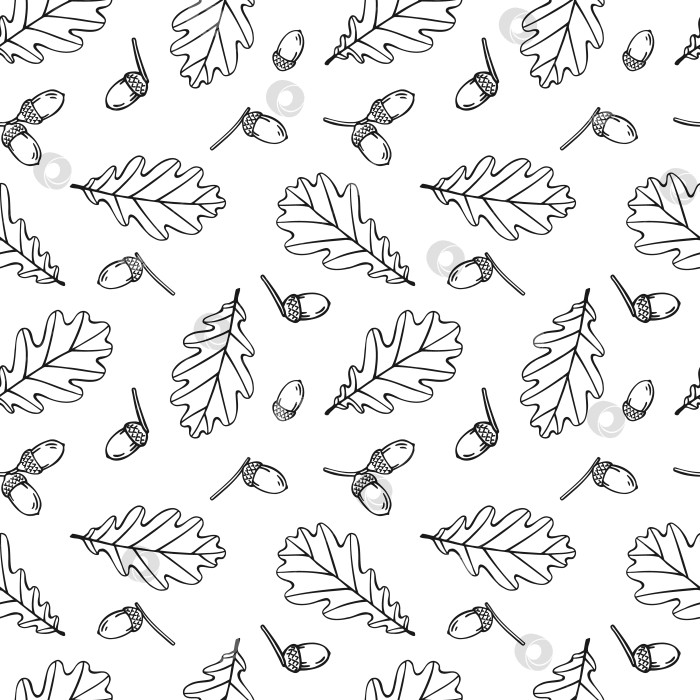Скачать Бесшовный узор с осенними дубовыми листьями. Фон осенних праздников. Векторная иллюстрация, нарисованная вручную. фотосток Ozero