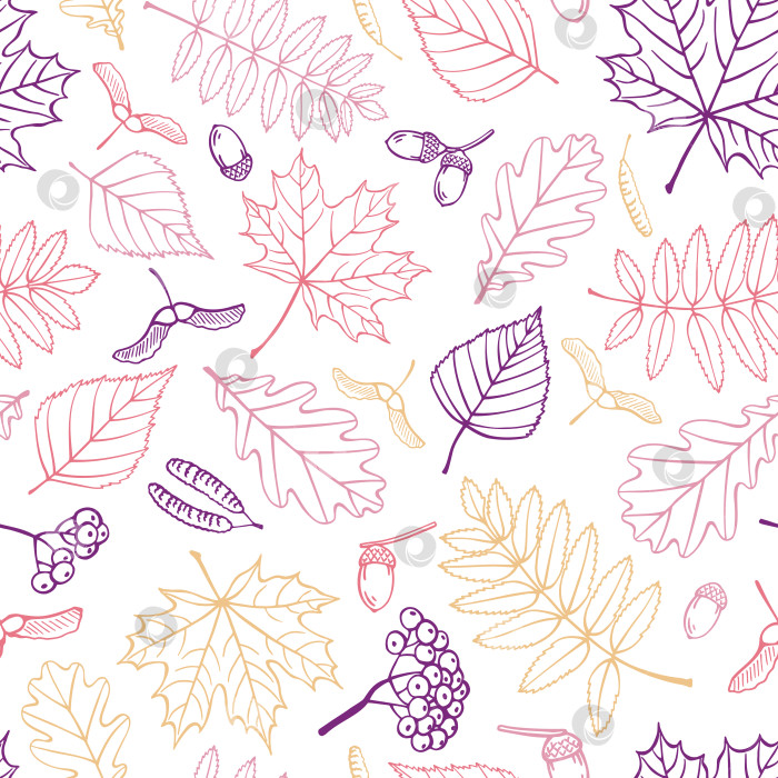 Скачать Бесшовный узор с осенними листьями. Векторная иллюстрация, нарисованная от руки. фотосток Ozero