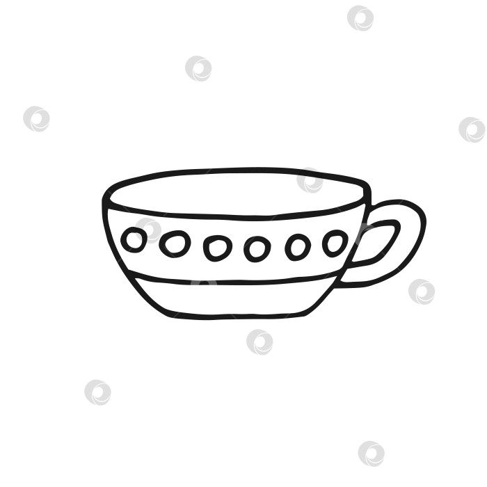 Скачать Кружка с ручной росписью. Чашка в стиле каракулей. Векторная иллюстрация, изолированная на белом фоне. фотосток Ozero