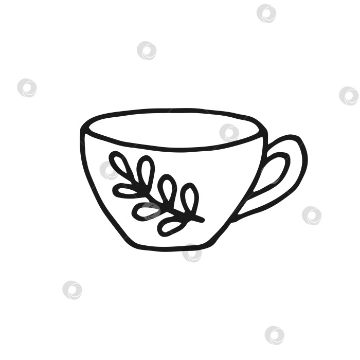 Скачать Кружка с ручной росписью. Чашка в стиле каракулей. Векторная иллюстрация, изолированная на белом фоне. фотосток Ozero