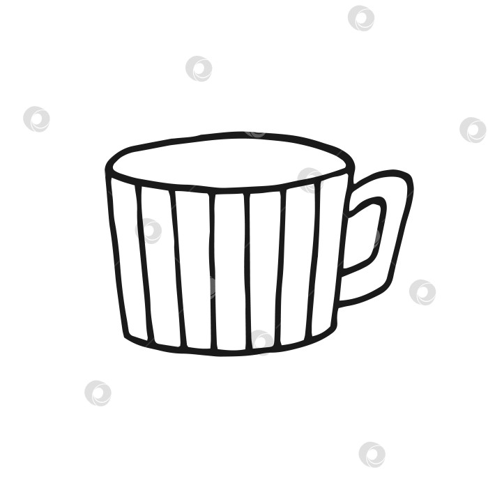Скачать Кружка с ручной росписью. Чашка в стиле каракулей. Векторная иллюстрация, изолированная на белом фоне. фотосток Ozero
