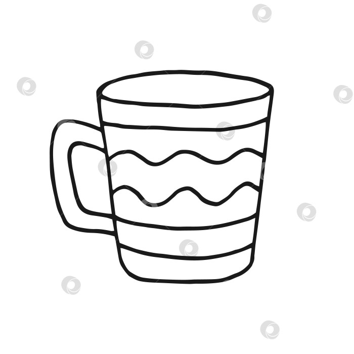 Скачать Кружка с ручной росписью. Чашка в стиле каракулей. Векторная иллюстрация, изолированная на белом фоне. фотосток Ozero