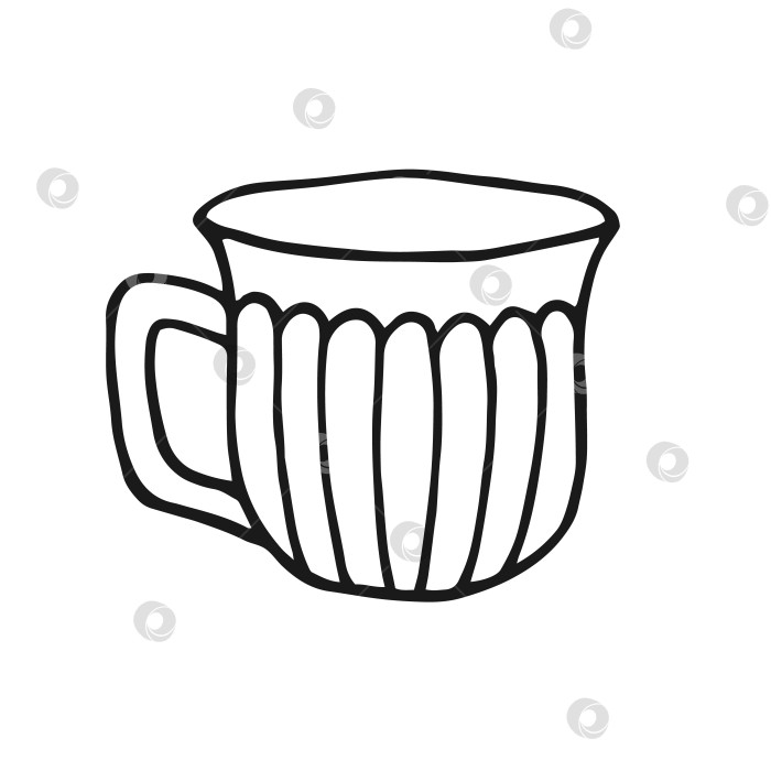 Скачать Кружка с ручной росписью. Чашка в стиле каракулей. Векторная иллюстрация, изолированная на белом фоне. фотосток Ozero