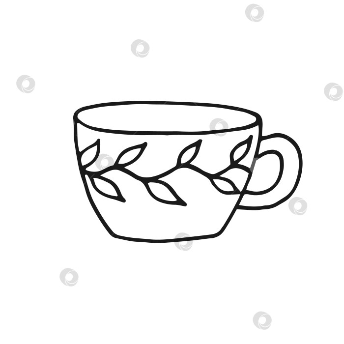 Скачать Кружка с ручной росписью. Чашка в стиле каракулей. Векторная иллюстрация, изолированная на белом фоне. фотосток Ozero