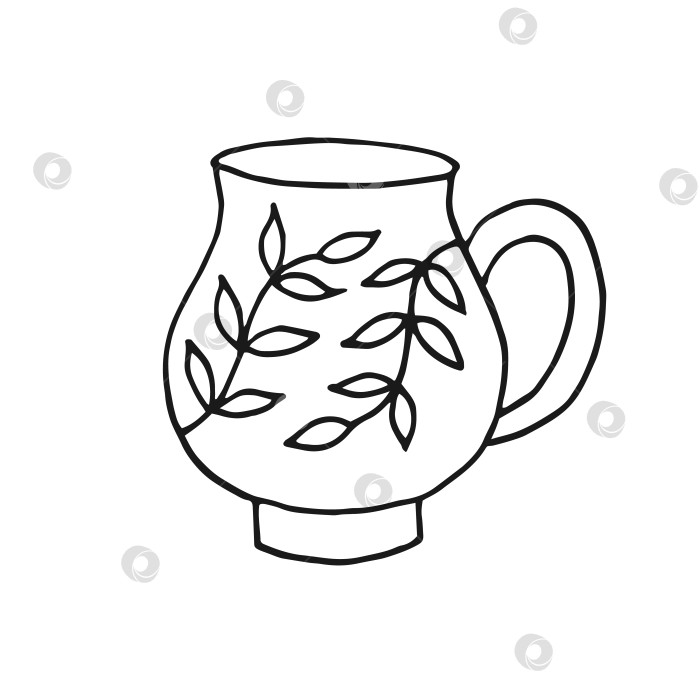 Скачать Кружка с ручной росписью. Чашка в стиле каракулей. Векторная иллюстрация, изолированная на белом фоне. фотосток Ozero