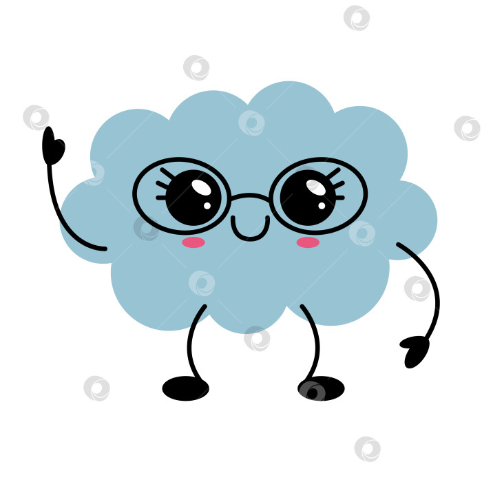 Скачать Веселый облачный персонаж. Иллюстрация-талисман дружелюбного облака. Красочная облачная фигурка в очках и с изображением машущей руки. фотосток Ozero