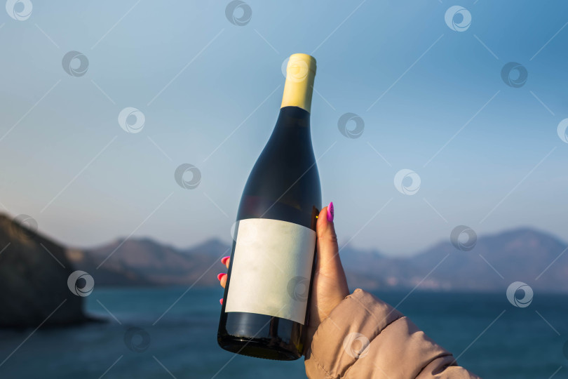Скачать Бутылка вина на берегу моря фотосток Ozero
