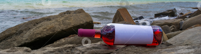 Скачать Бутылка вина на берегу моря фотосток Ozero