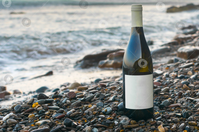Скачать Бутылка вина на берегу моря фотосток Ozero