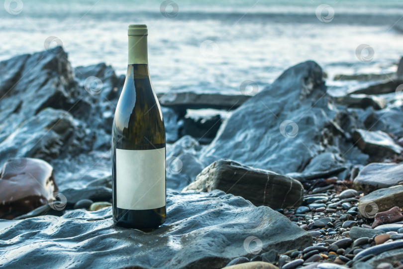 Скачать Бутылка вина на берегу моря фотосток Ozero