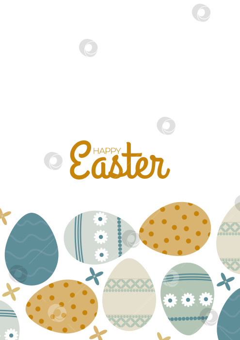 Скачать Редактируемый шаблон плаката с поздравлениями с Пасхой. Набор клипартов с пожеланиями счастливого пасхального воскресенья с красочными абстрактными элементами оформления яиц для празднования охоты за яйцами. Векторная иллюстрация фотосток Ozero