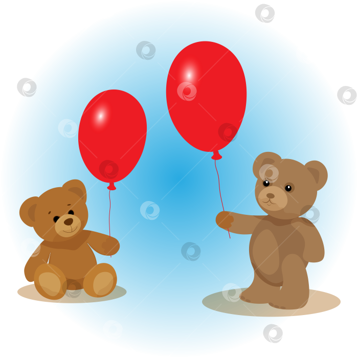 Скачать Два бурых медвежонка держат за веревочки красные воздушные шарики фотосток Ozero