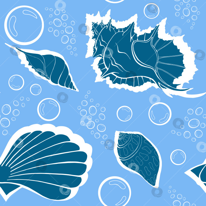 Скачать Современные плоские контуры морских раковин, бесшовные узоры в виде пузырьков для тканей, текстиля, одежды, интерьера, канцелярских принадлежностей, оберточной бумаги, скрапбукинга. Модная бесконечная текстура в морском стиле. Экзотические контуры океанских раковин фотосток Ozero