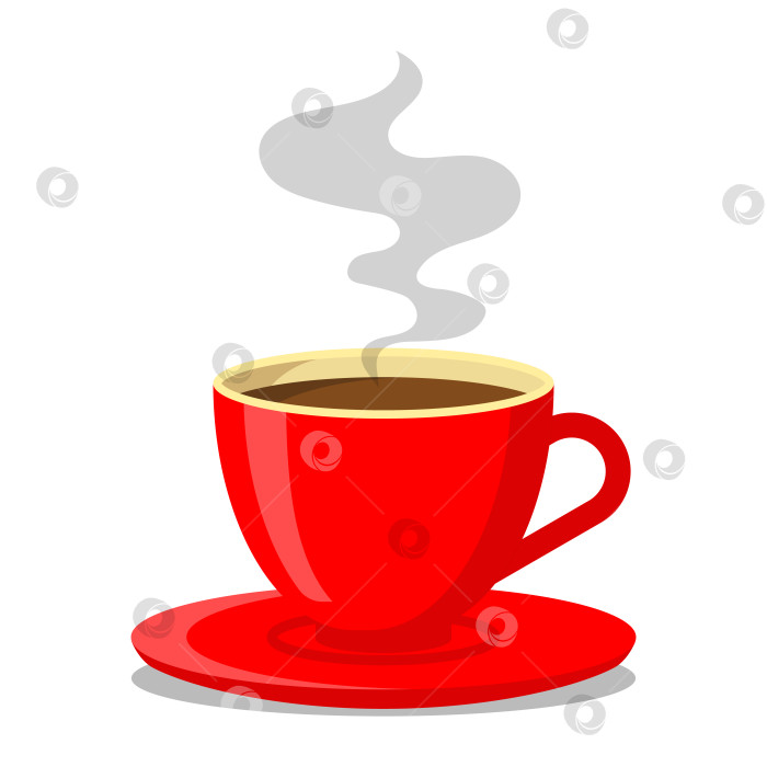 Скачать Красная чашка кофе или чая. Из кофейной чашки поднимается дымок. векторная иллюстрация. Плоский стиль. Декоративный дизайн для кафе, плакатов, баннеров, открыток фотосток Ozero