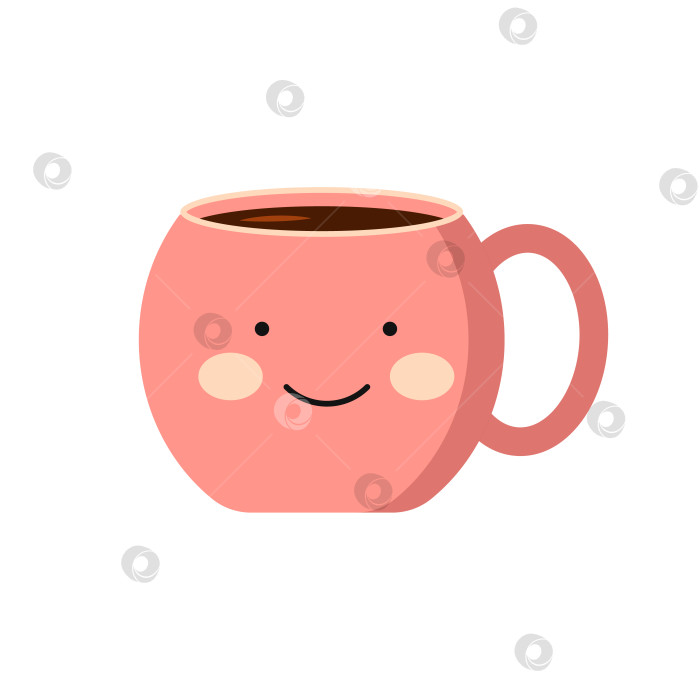 Скачать Розовая чашка с эмоциями, улыбкой. Из кофейной чашки поднимается дымок. векторная иллюстрация. Плоский стиль. Декоративный дизайн для кафе, плакатов, баннеров, открыток фотосток Ozero